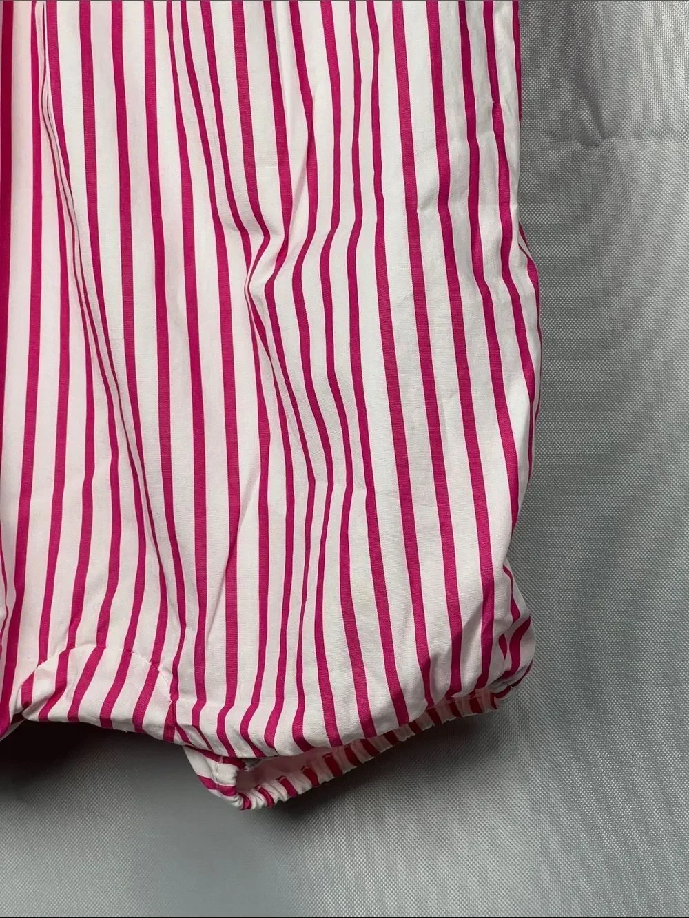 Ralph Lauren Fuchsia pink and white stripe cotton bubble romper floral trim 3 m
